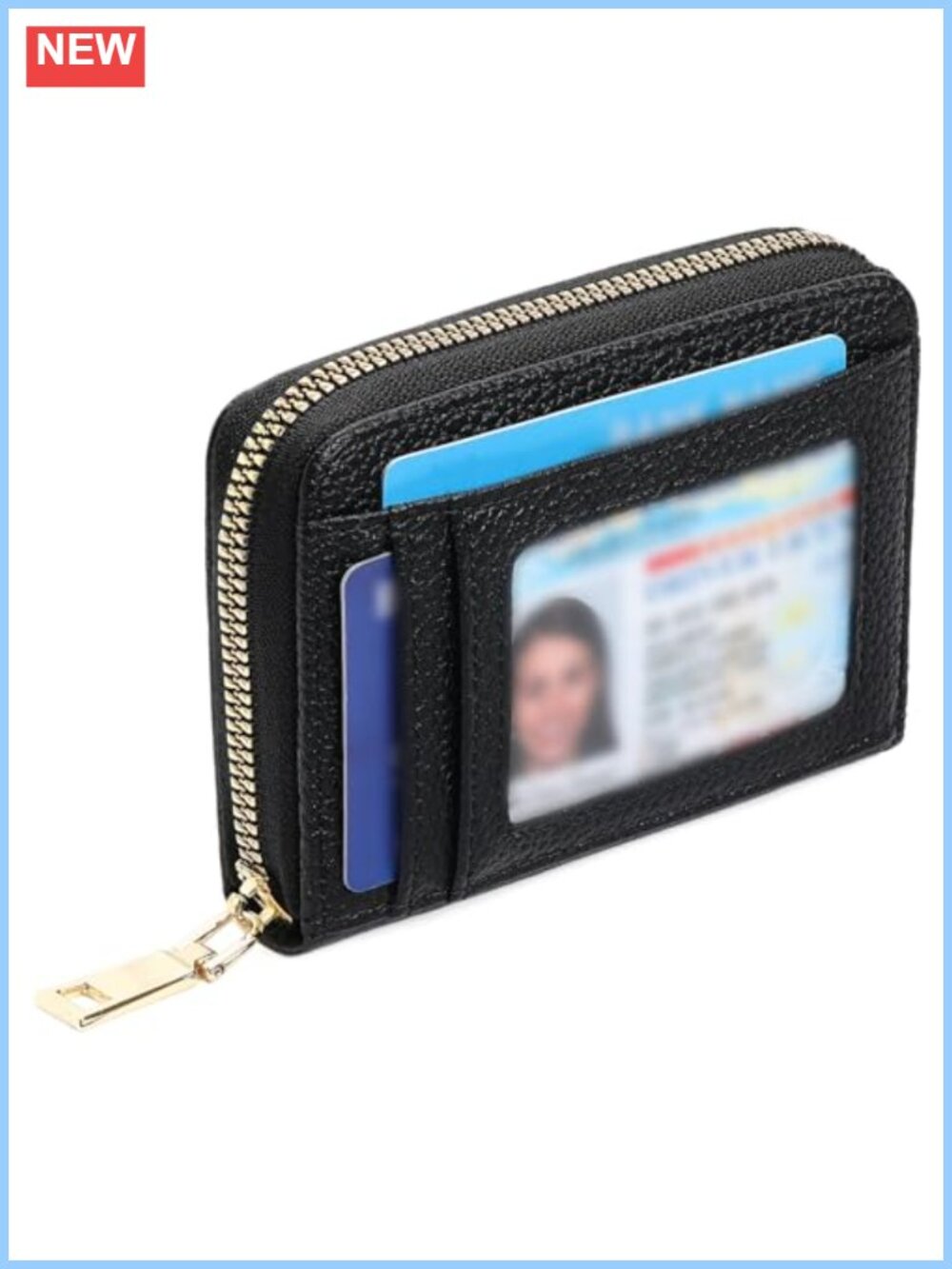 RFID Blocking Faux Leather Wallet Zip Around Compact Card Holder ID Window